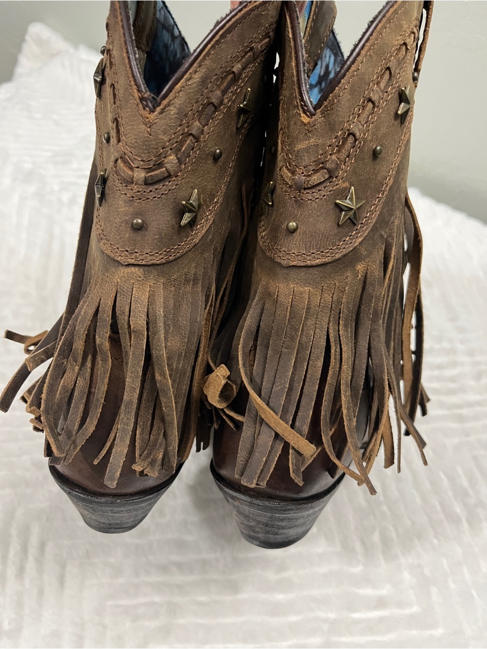 Dingo Hang Low Fringe Leather Short Heeled Women's Sz 8 Cowboy Boots Rodeo - Picture 10 of 12